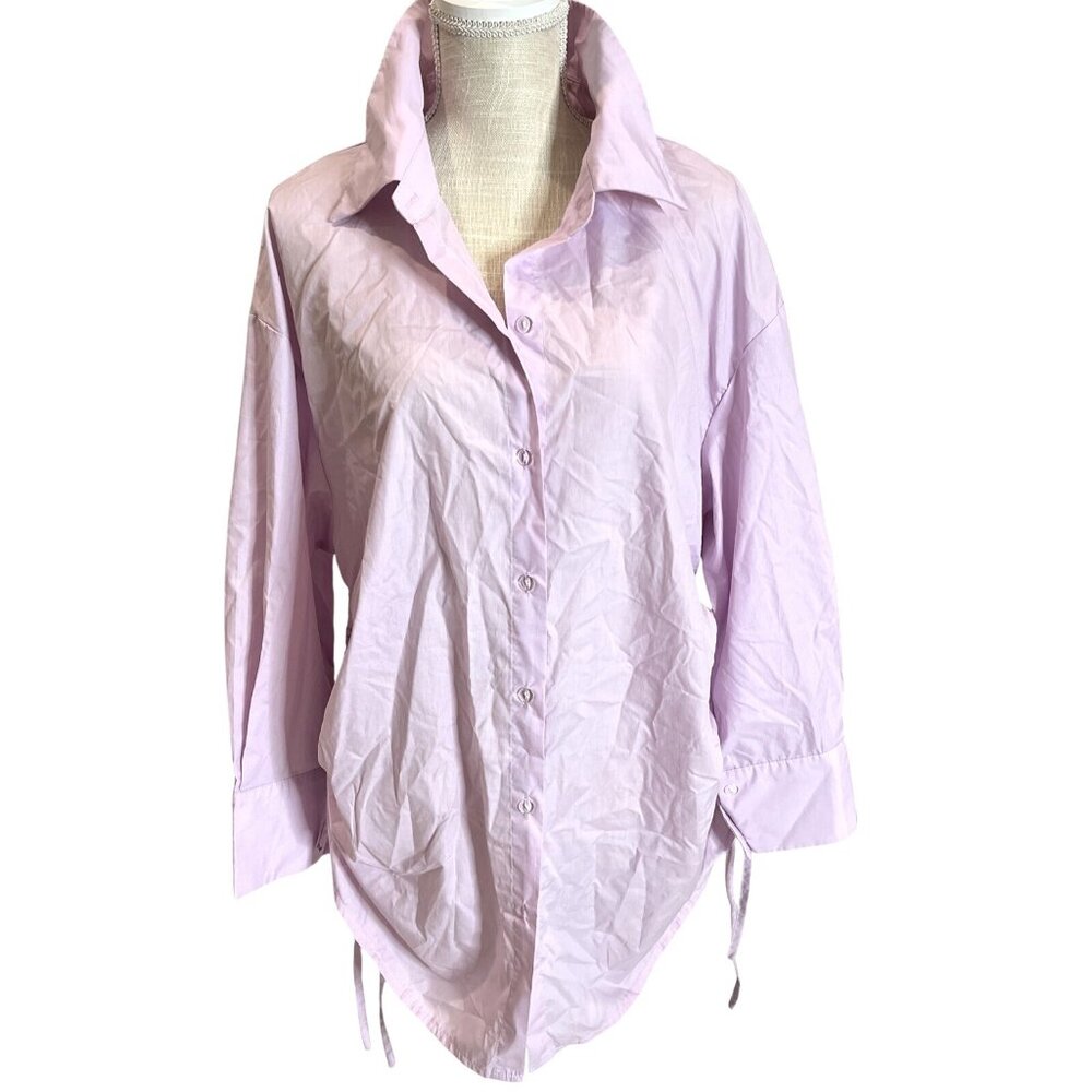 SHEIN Women's Lavender Button-Up Long-Sleeve Shirt W/adjustable Side Ties 1XL